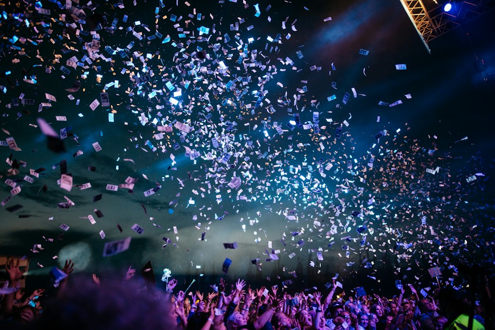 Festival crowd with lights in Brighton at night